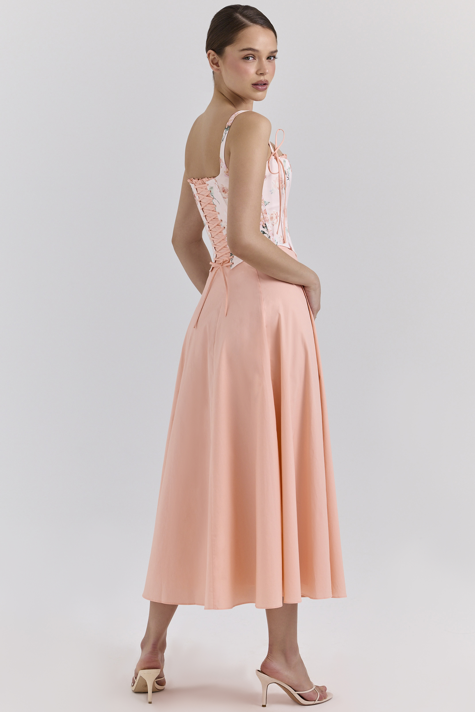 Clarabelle Peach Cotton Detachable Corset Midi SunDress