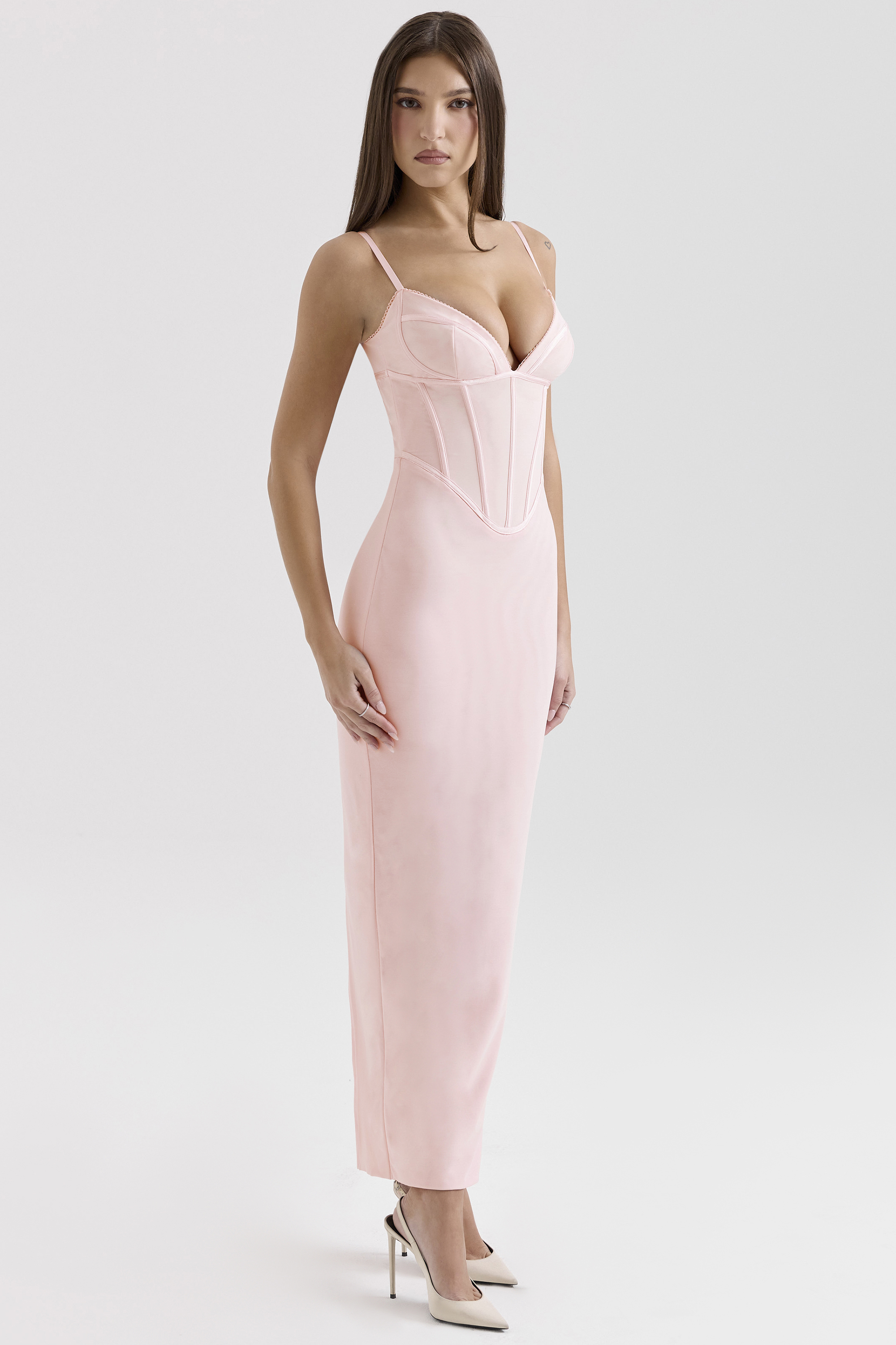 Romy Pink Mesh Bodycon Maxi Dress