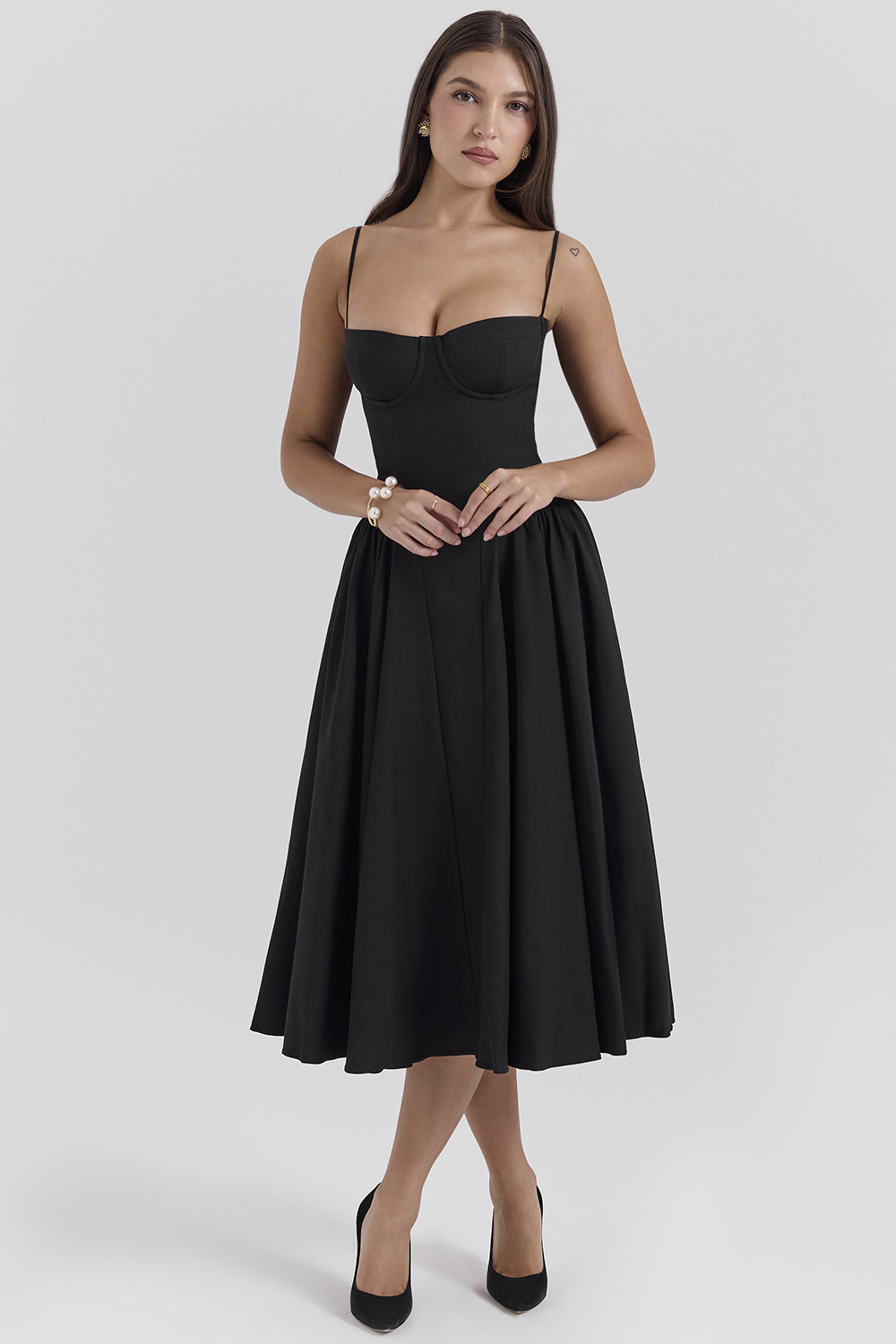 Samaria Black Corset Midi Dress