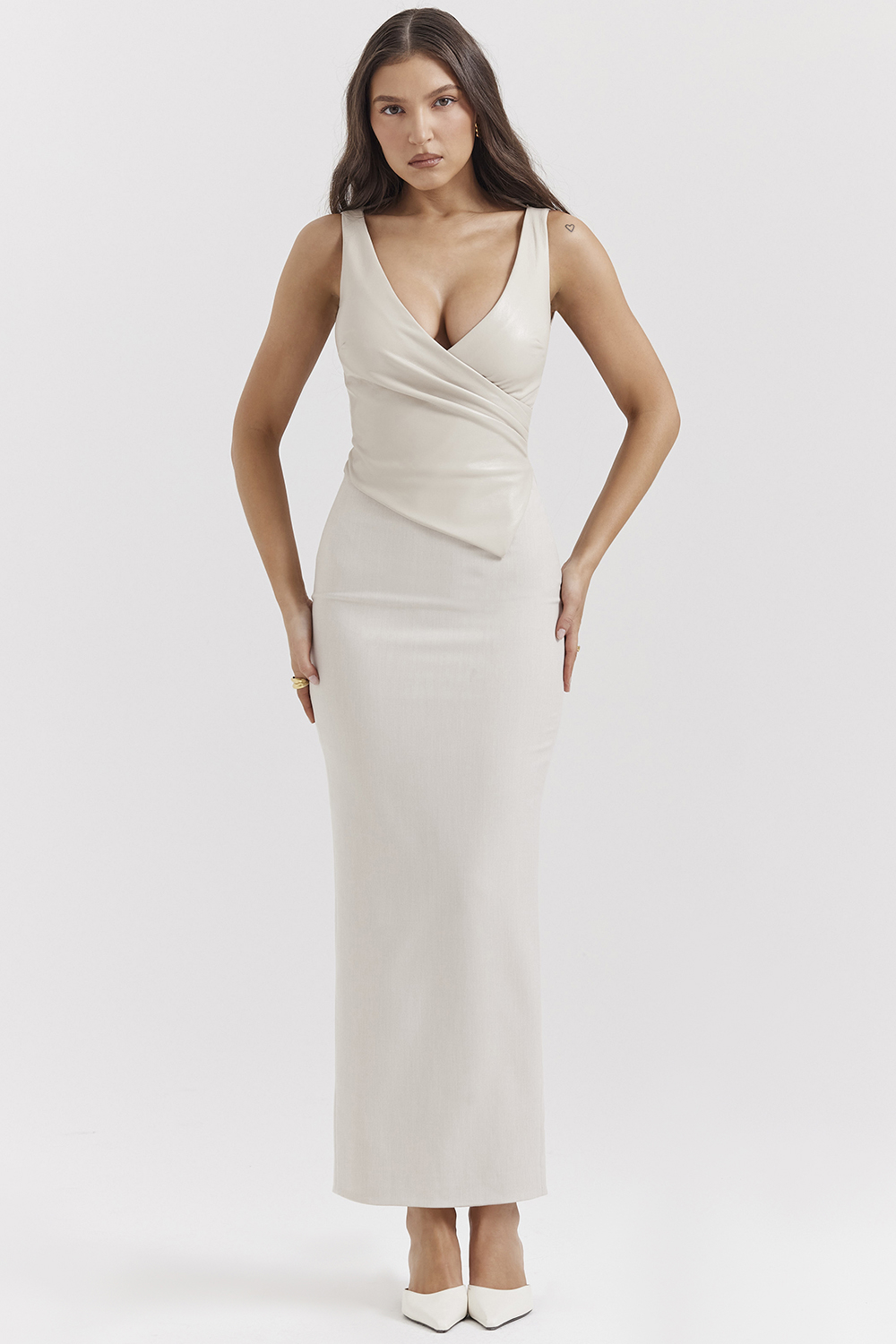 Laria Ecru Vegan Leather Maxi Dress