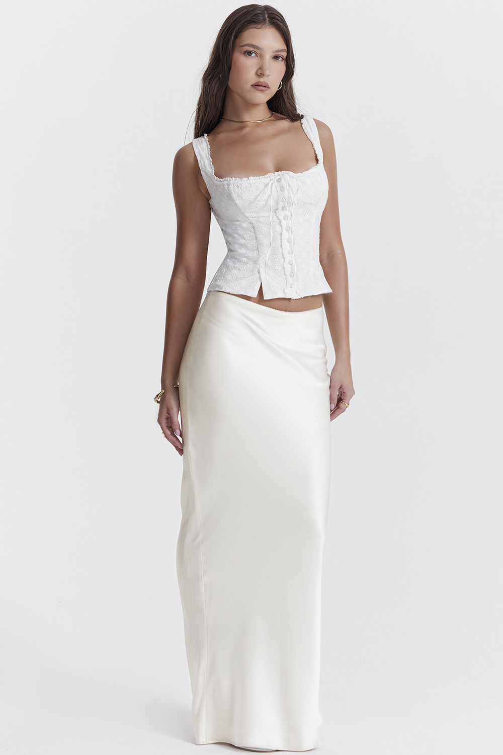 Sydel White Satin Bias Cut Maxi Skirt