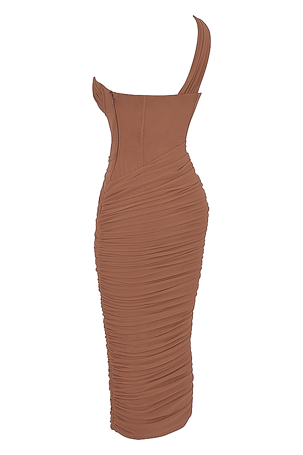 Valentina Mocha Asymmetric Cutout Midi Dress