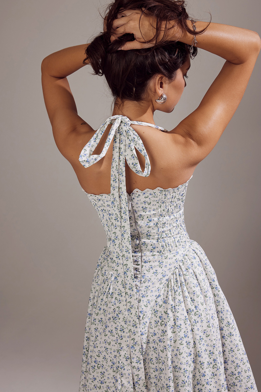 Adabella White Bluebell Print Cotton Halter Sundress