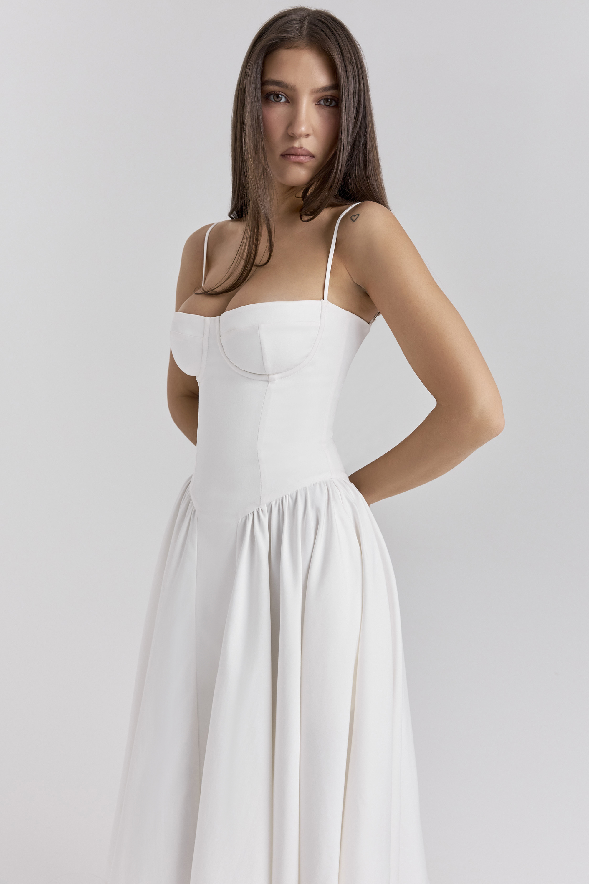 Samaria White Corset Midi Dress