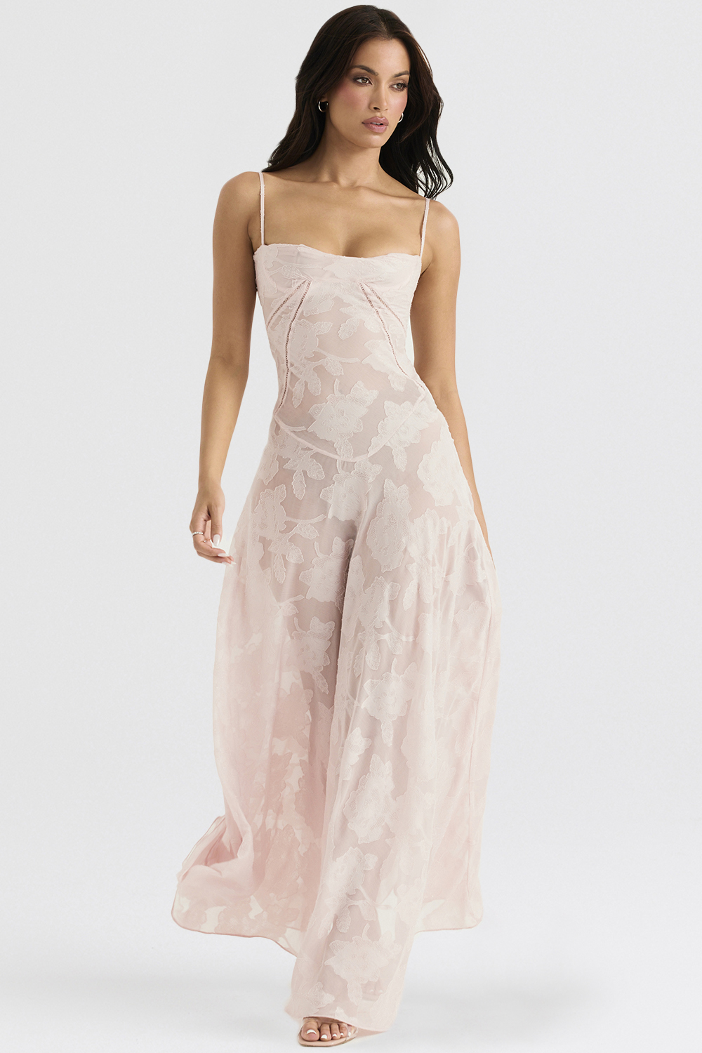 Seren Soft Pink Floral Lace Back Maxi Dress