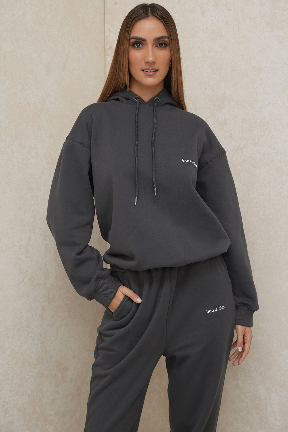 Halo Charcoal Cotton Fleece-Back Oversized Hoodie
