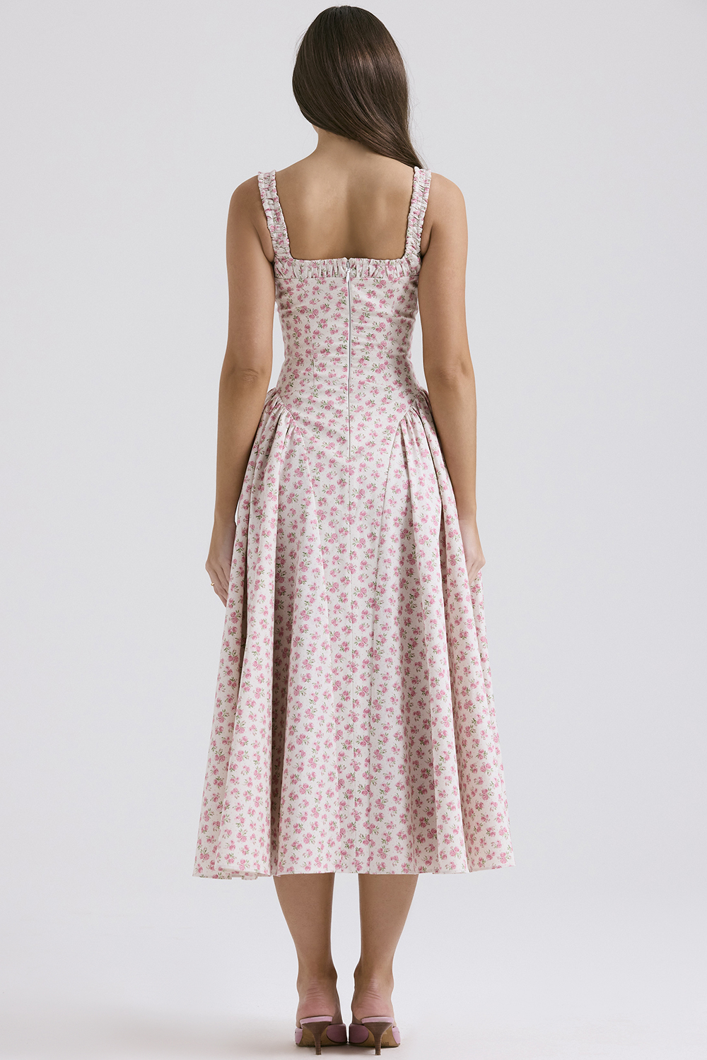 Dorothy White Rosebud Print Cotton Midi Sundress