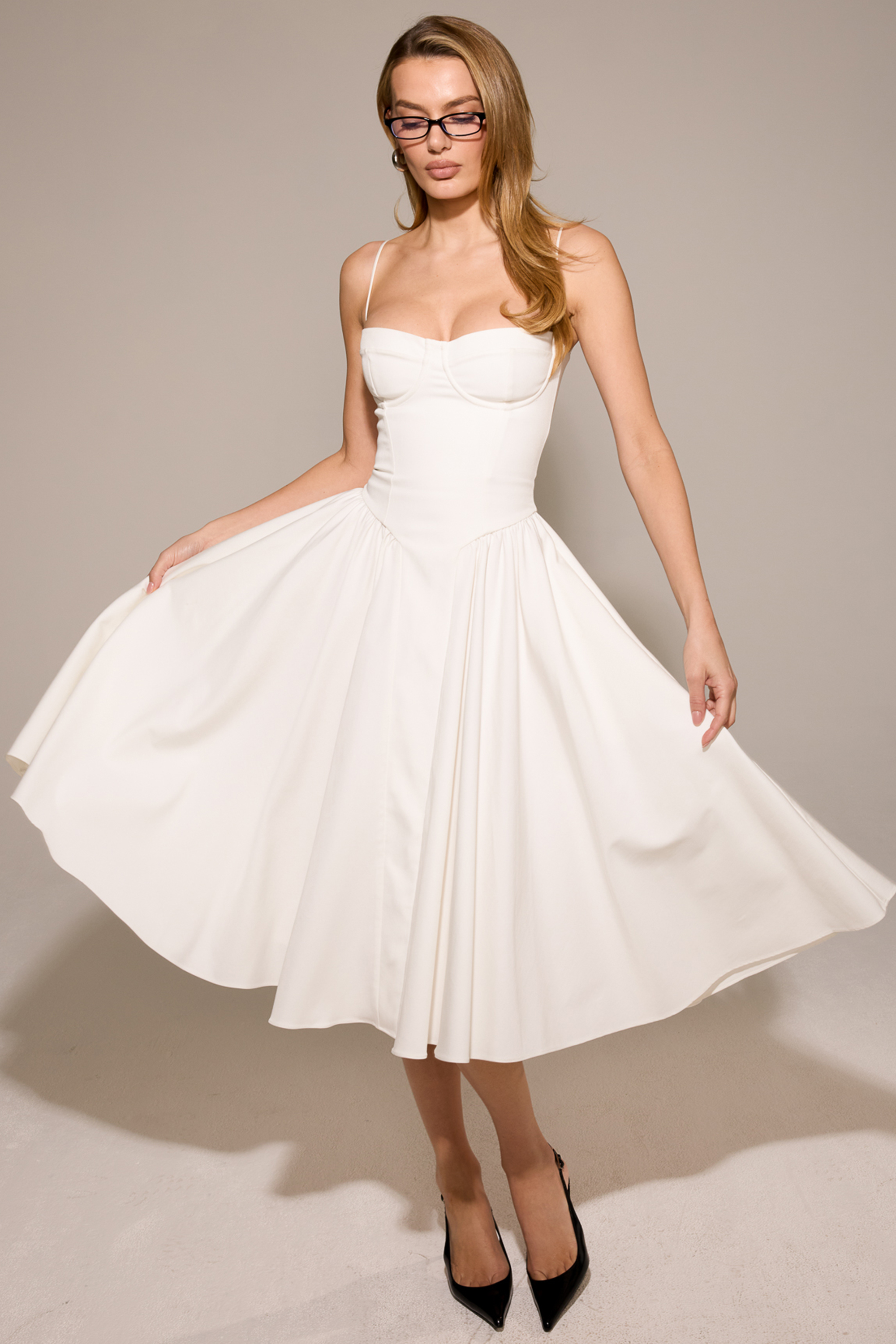 Samaria White Corset Midi Dress