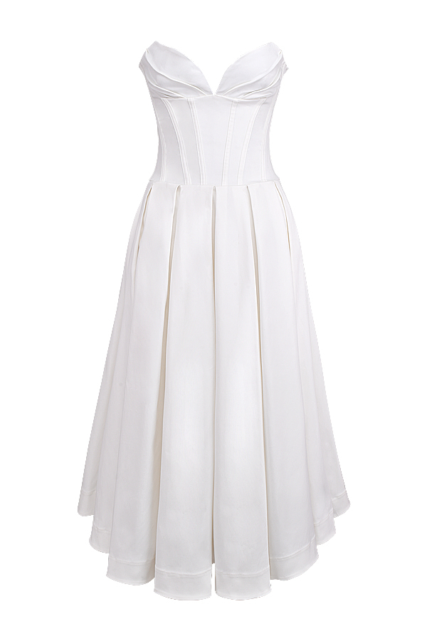 Lady White Strapless Midi Dress