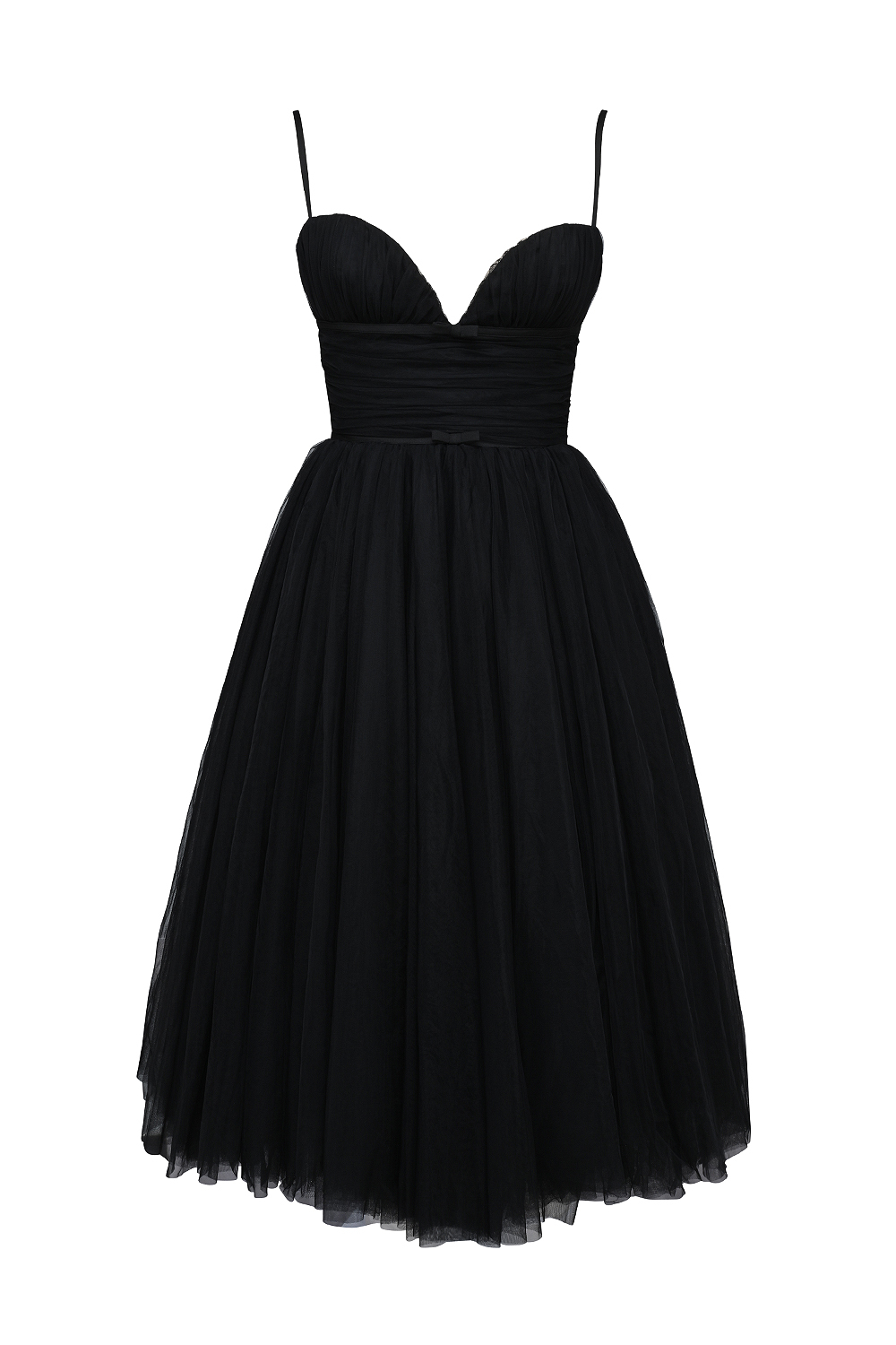 Countess Black Tulle Ruched Bodice Midi Dress - SALE