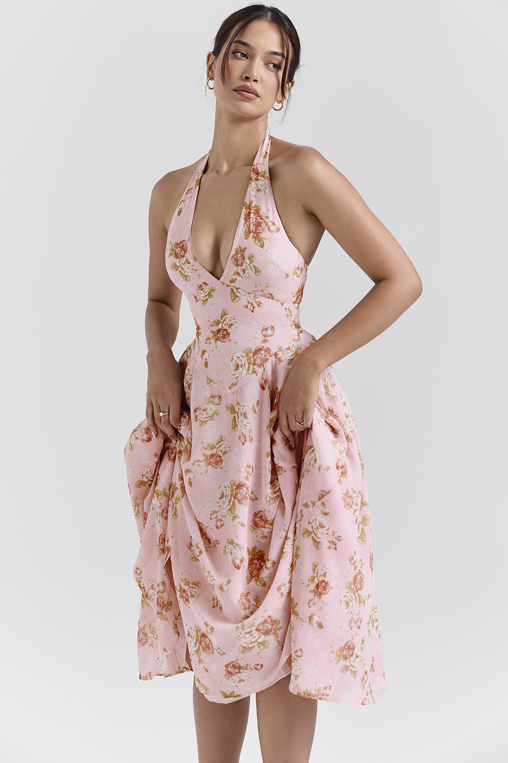 Solada English Vintage Rose Print Georgette Halter Sundress