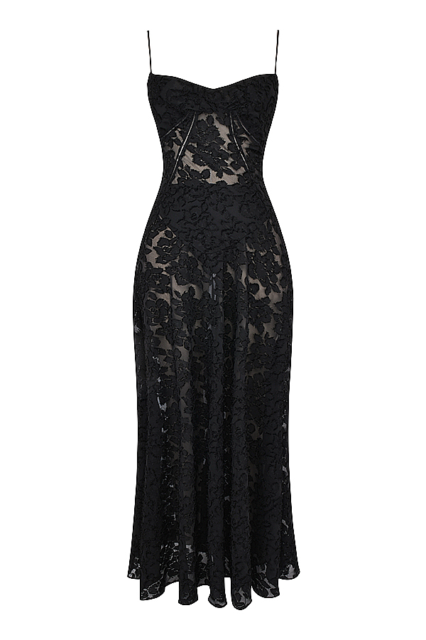 Seren Black Floral Lace Back Maxi Dress