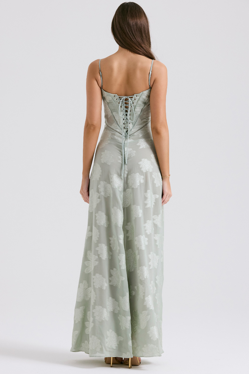 Seren Pistachio Floral Lace Back Maxi Dress