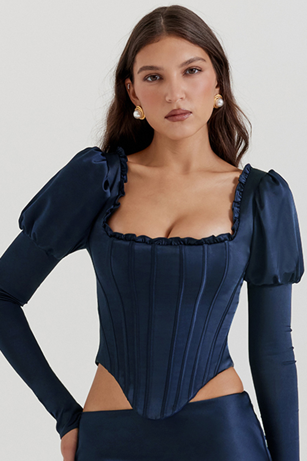Dana Navy Puff Sleeve Corset