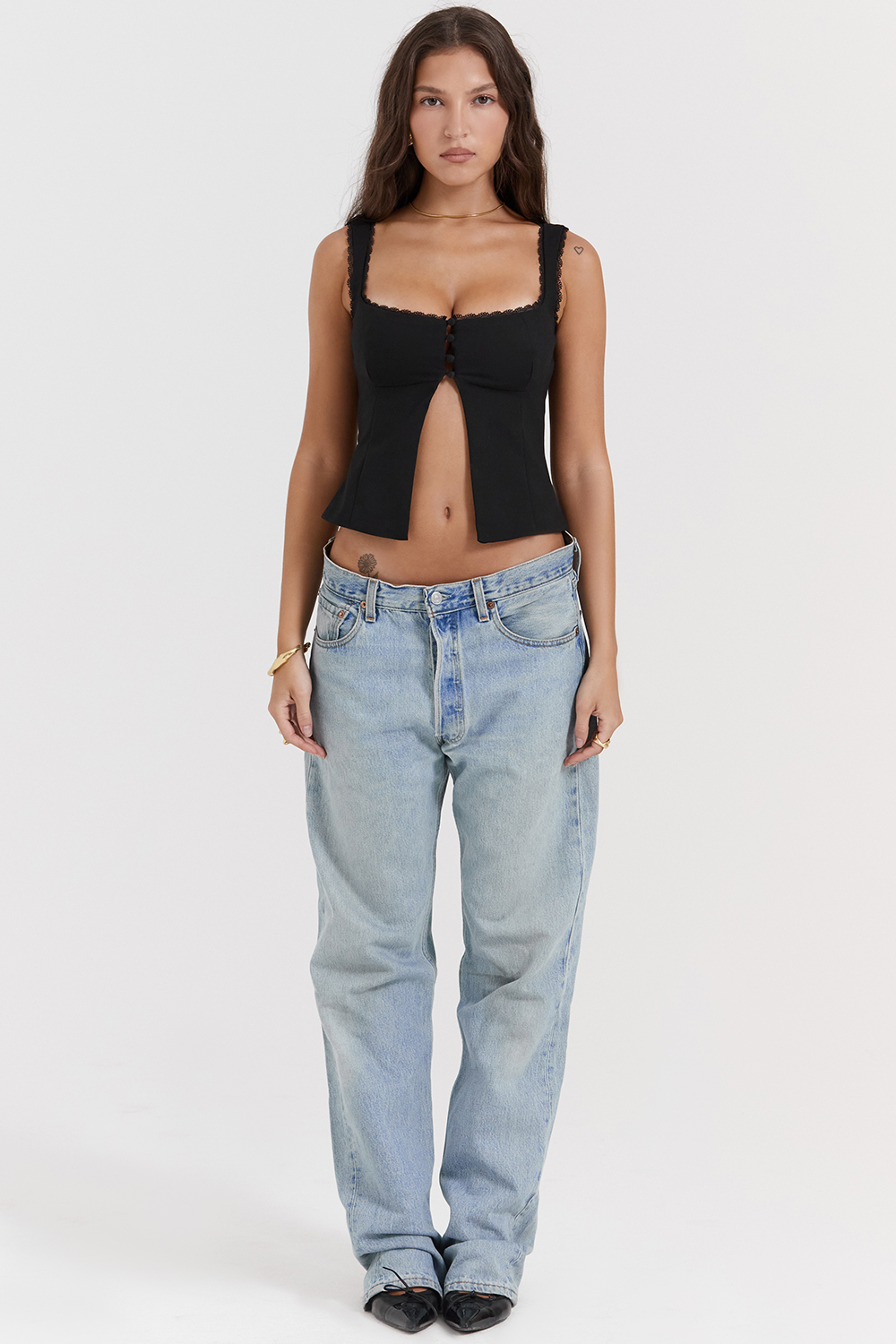 Noura Black Lace Trim Top