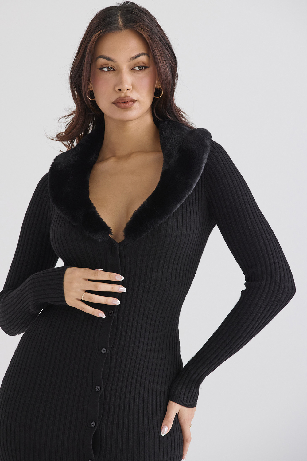 Raine Black Faux Fur Trim Dress - SALE