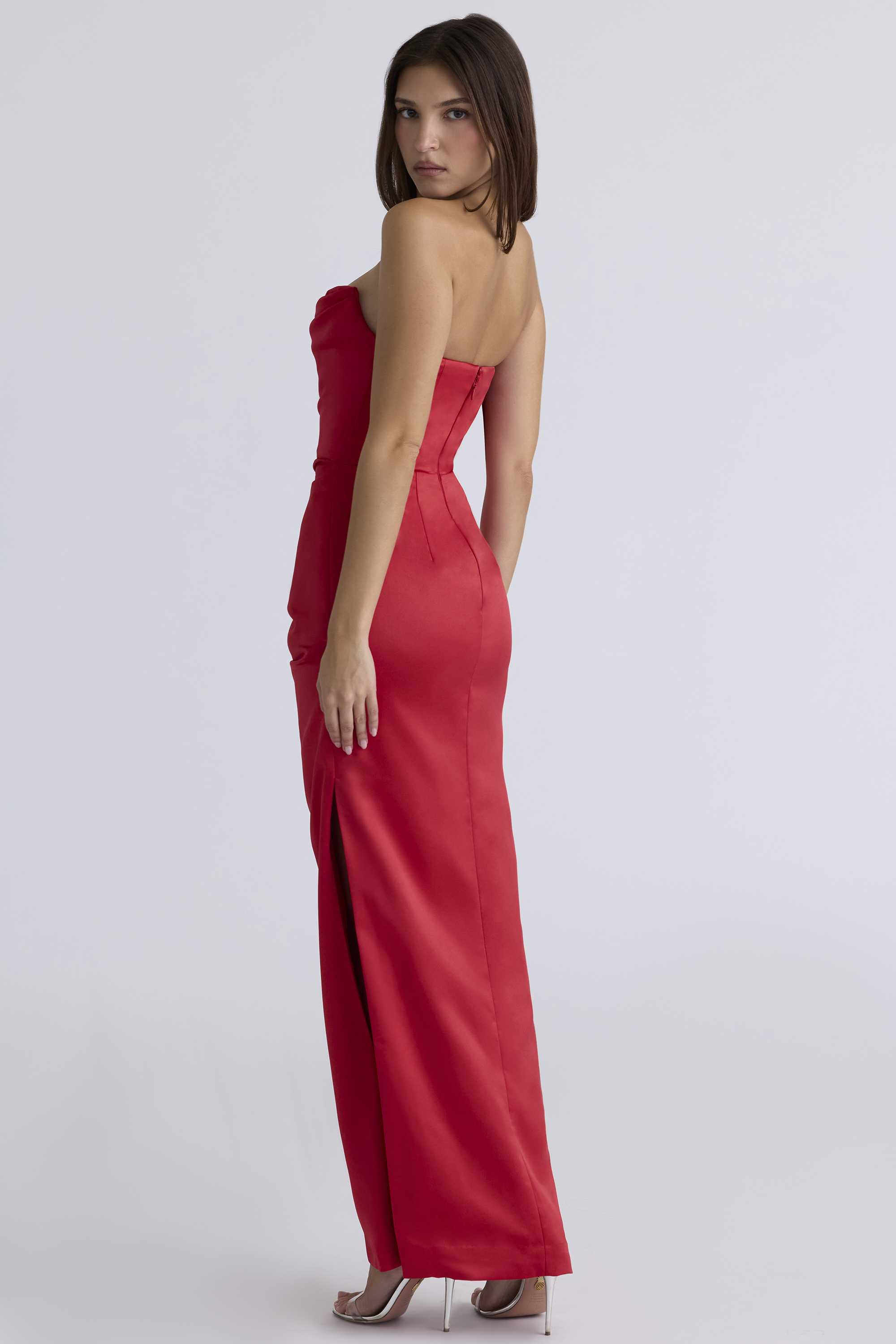Adrienne Scarlet Satin Strapless Gown