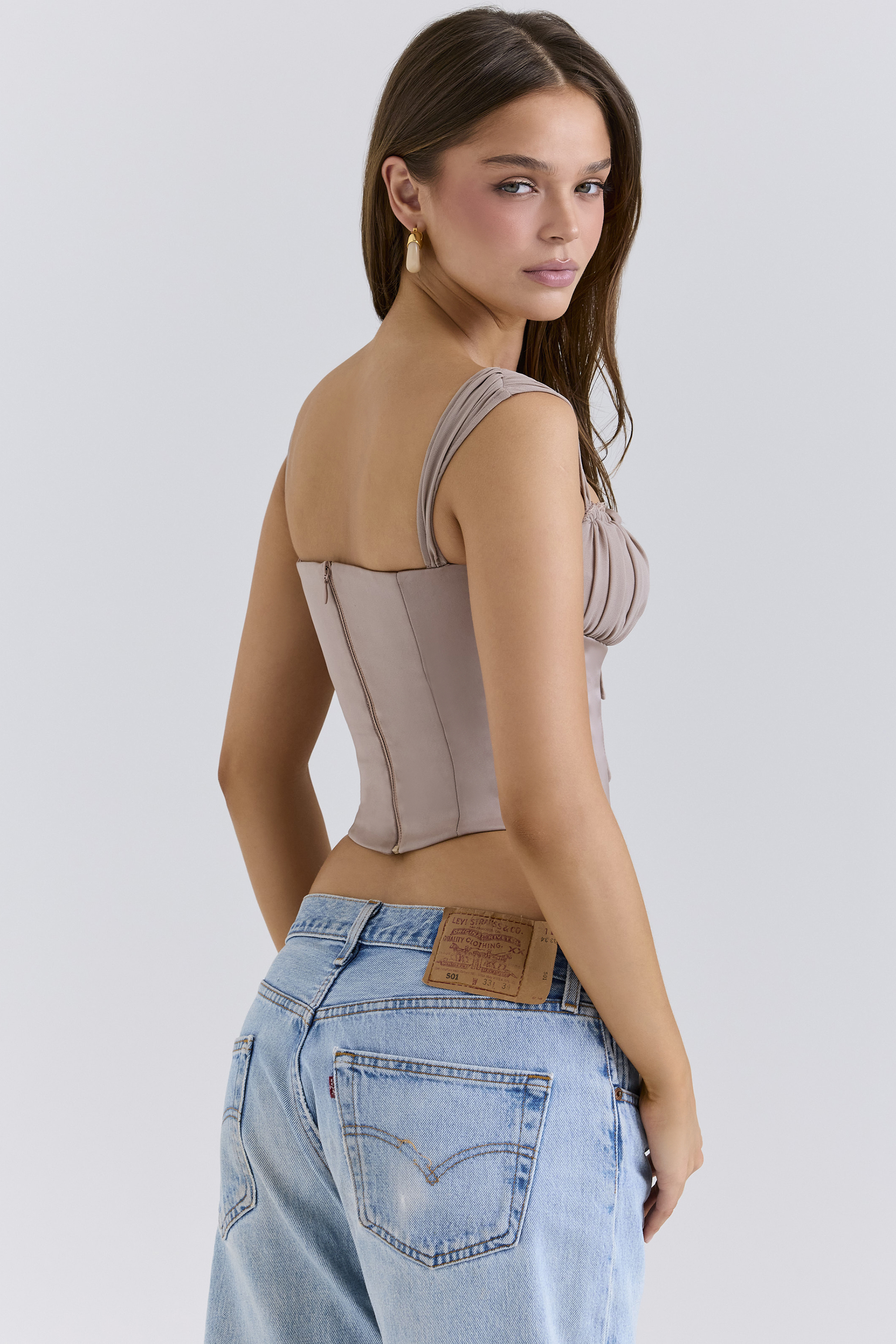 Anja Mocha Georgette Cap Sleeve Corset Top