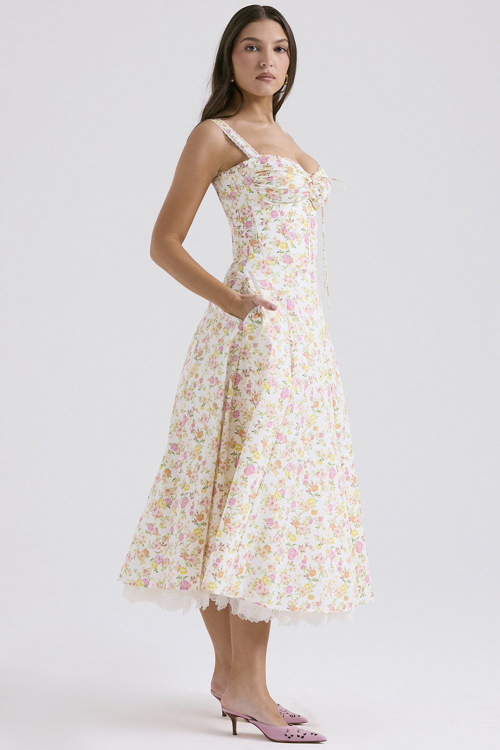 Rosalee Ivory Meadow Print Cotton Bustier Sundress