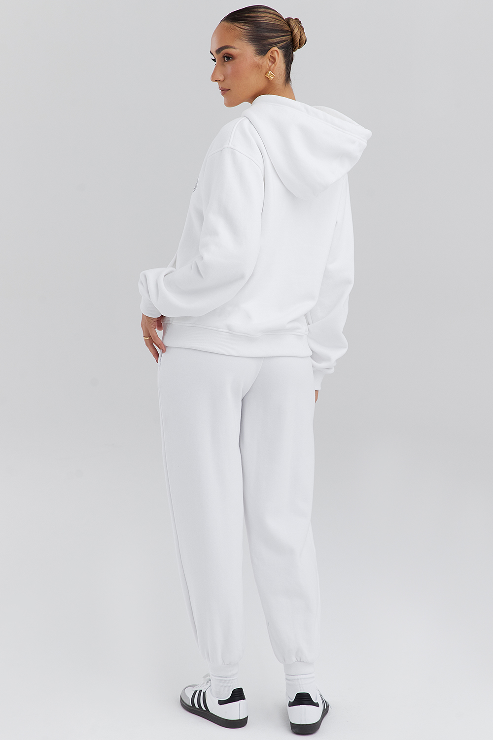 Mirage White Cotton Fleece-Back Zip Through Hoodie