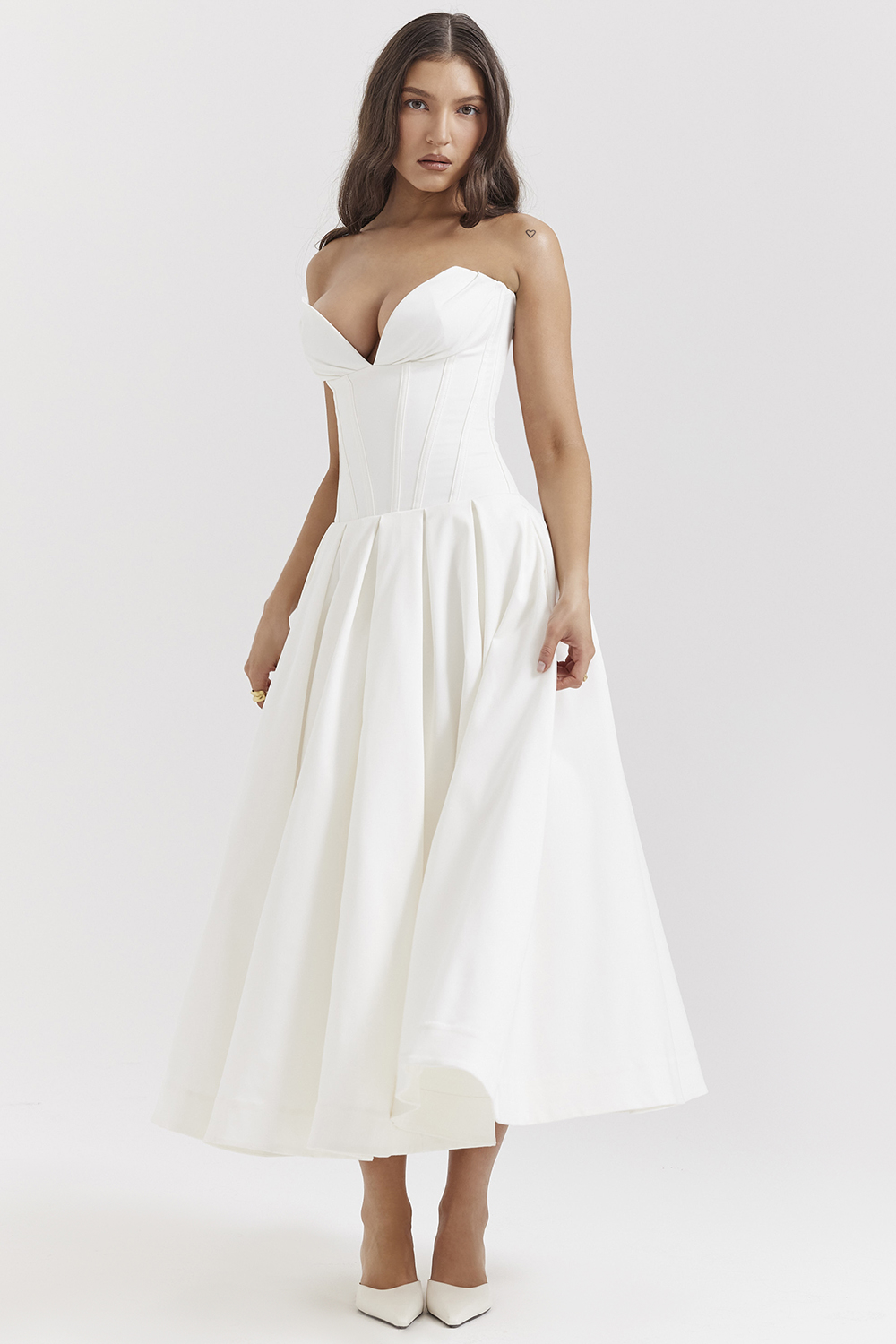 Lady White Strapless Midi Dress