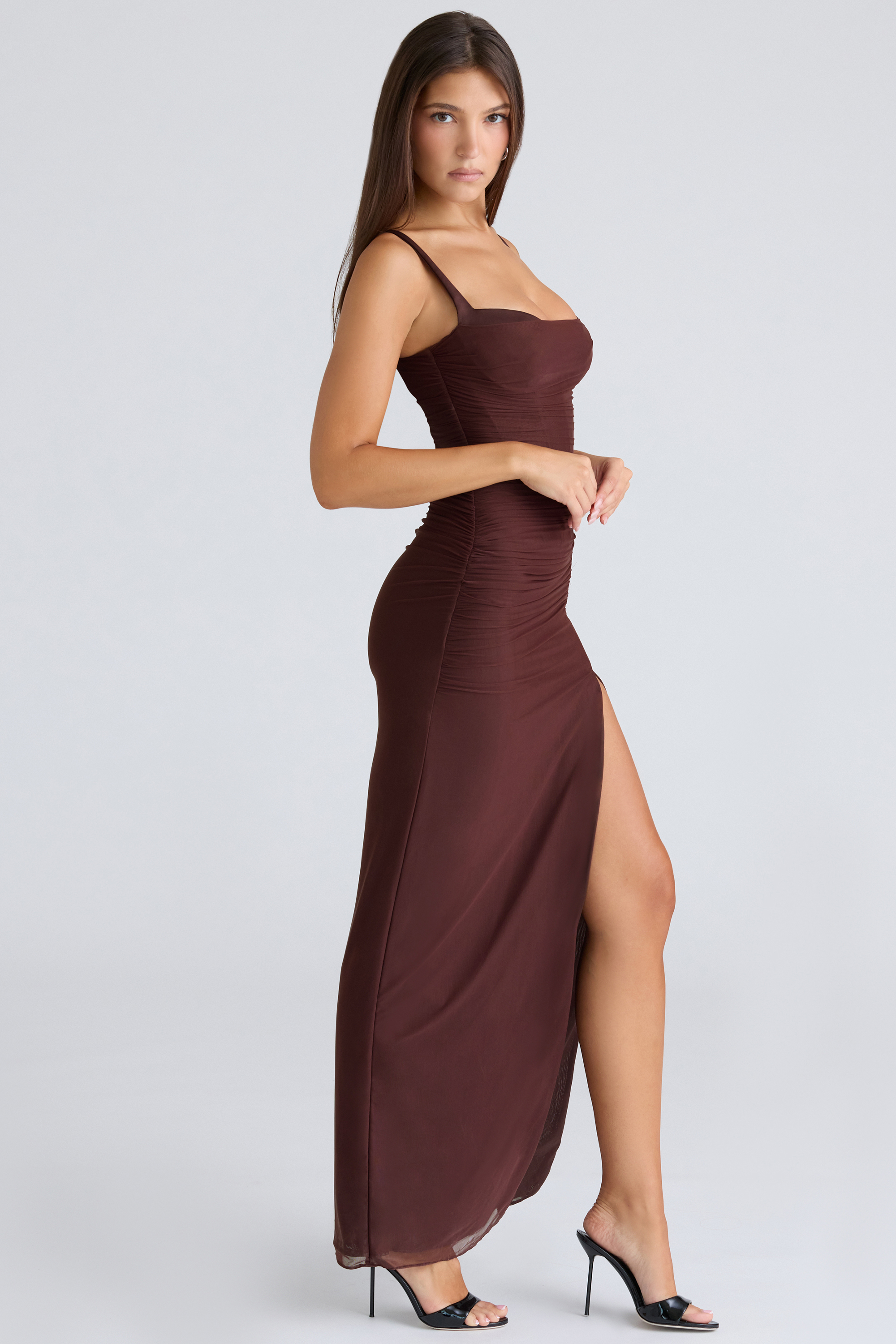 Lini Burgundy Stretch Mesh Maxi Dress