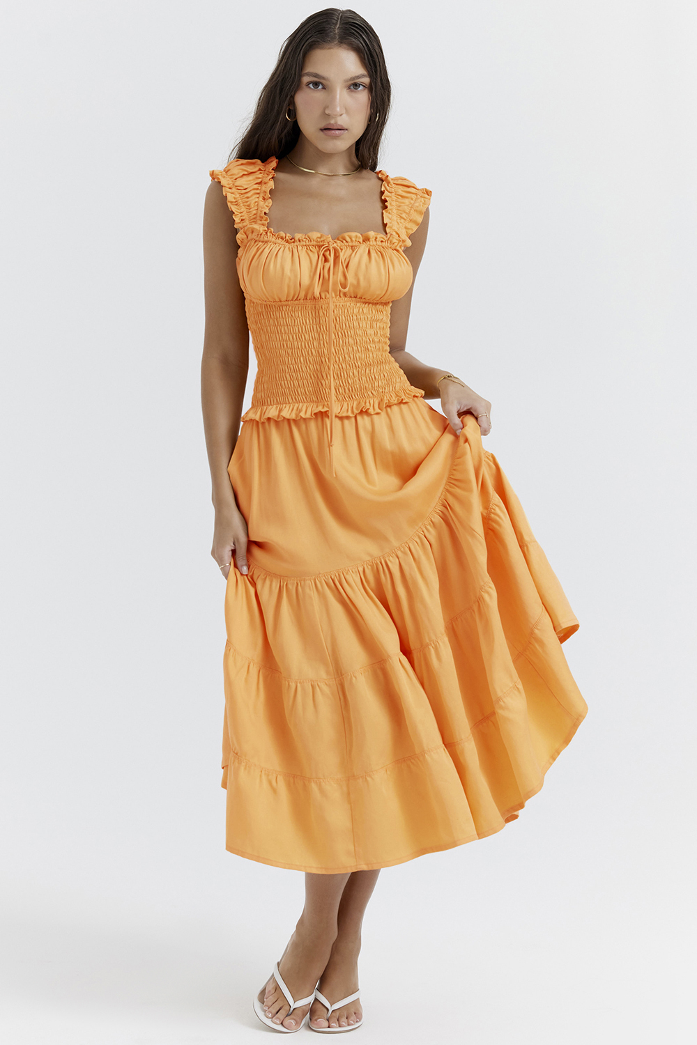Phedra Tangerine Shirred Sundress