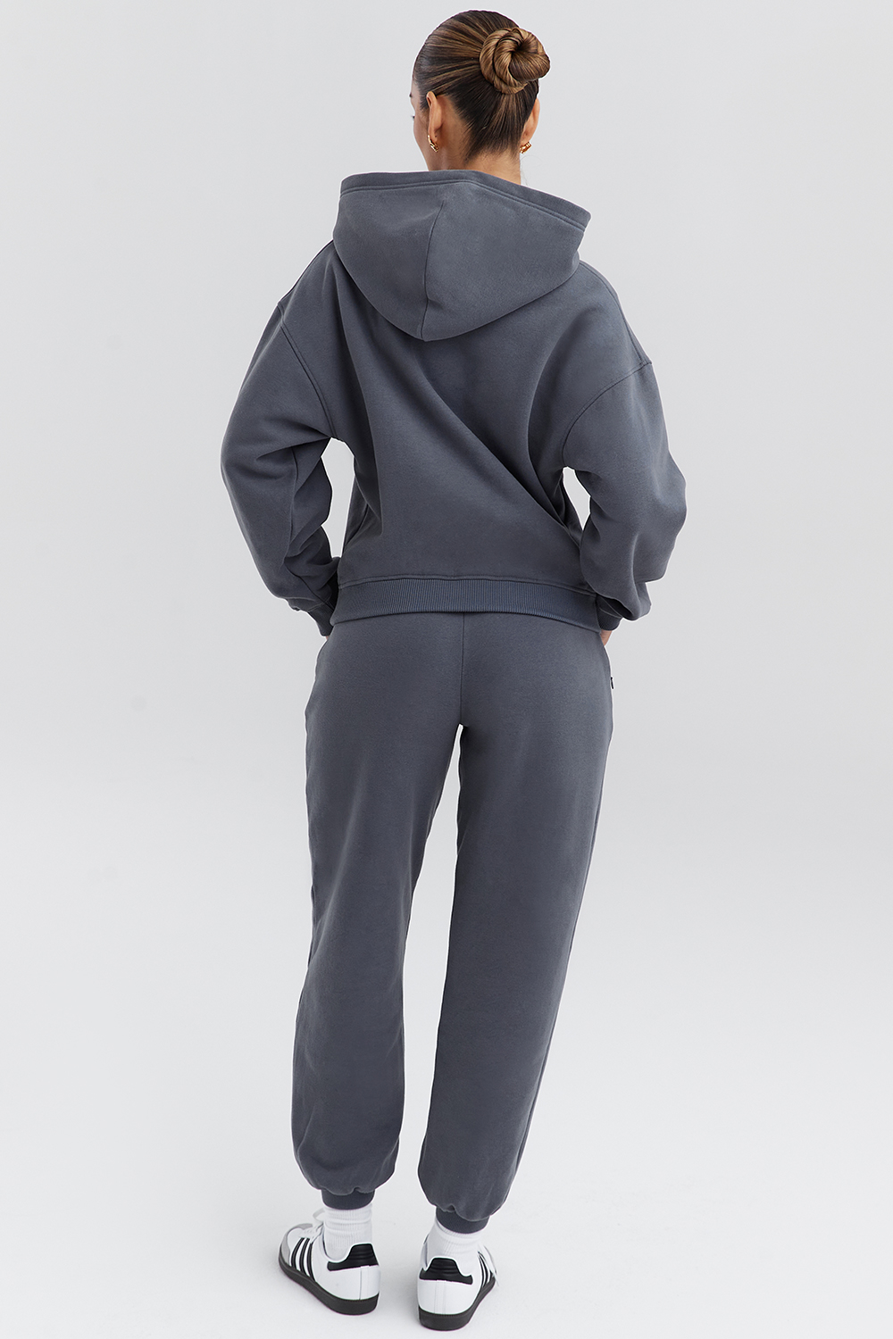 Mirage Slate Cotton Fleece-Back Zip Through Hoodie
