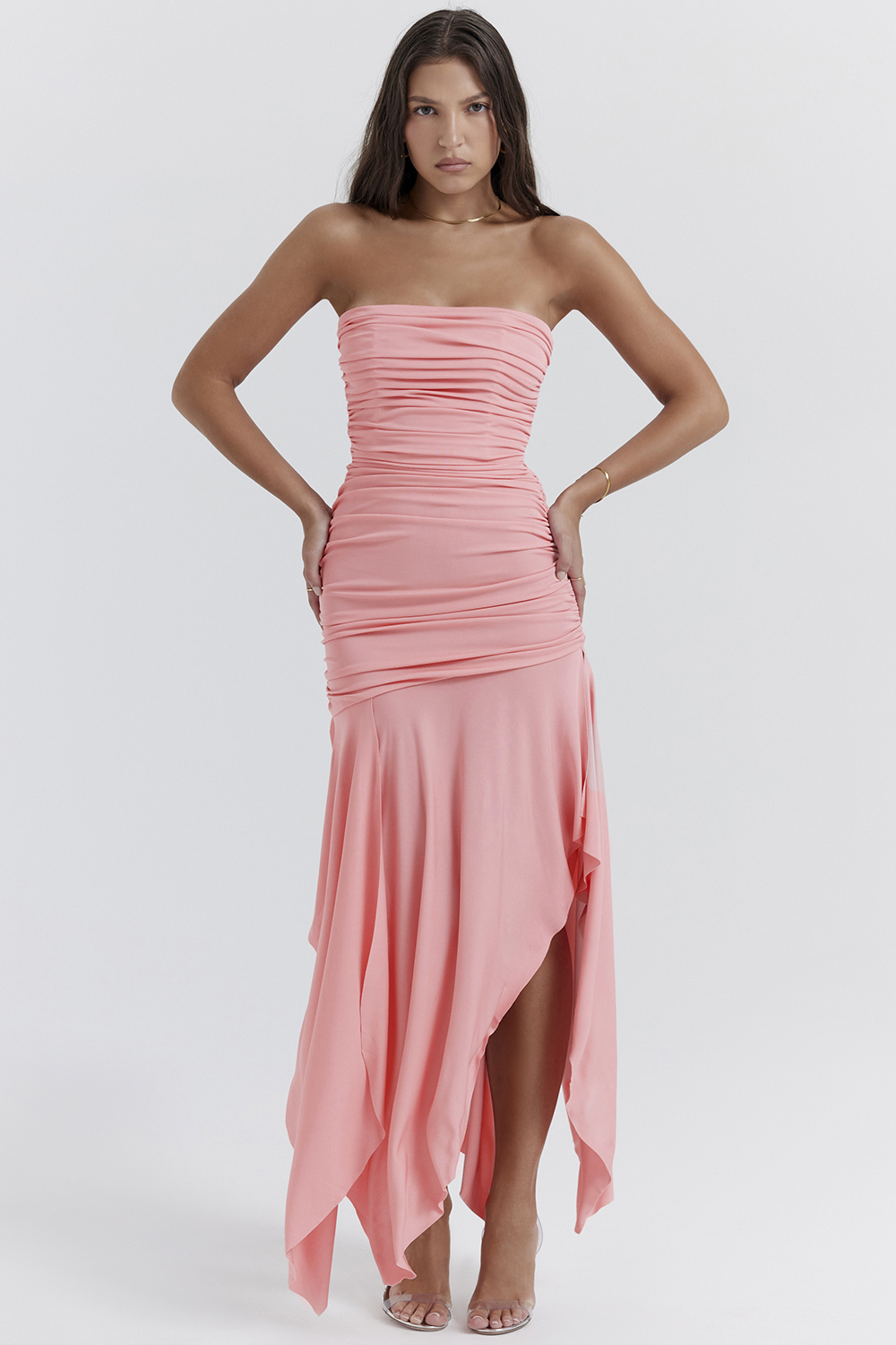 Ivana Apricot Gathered Asymmetric Dress