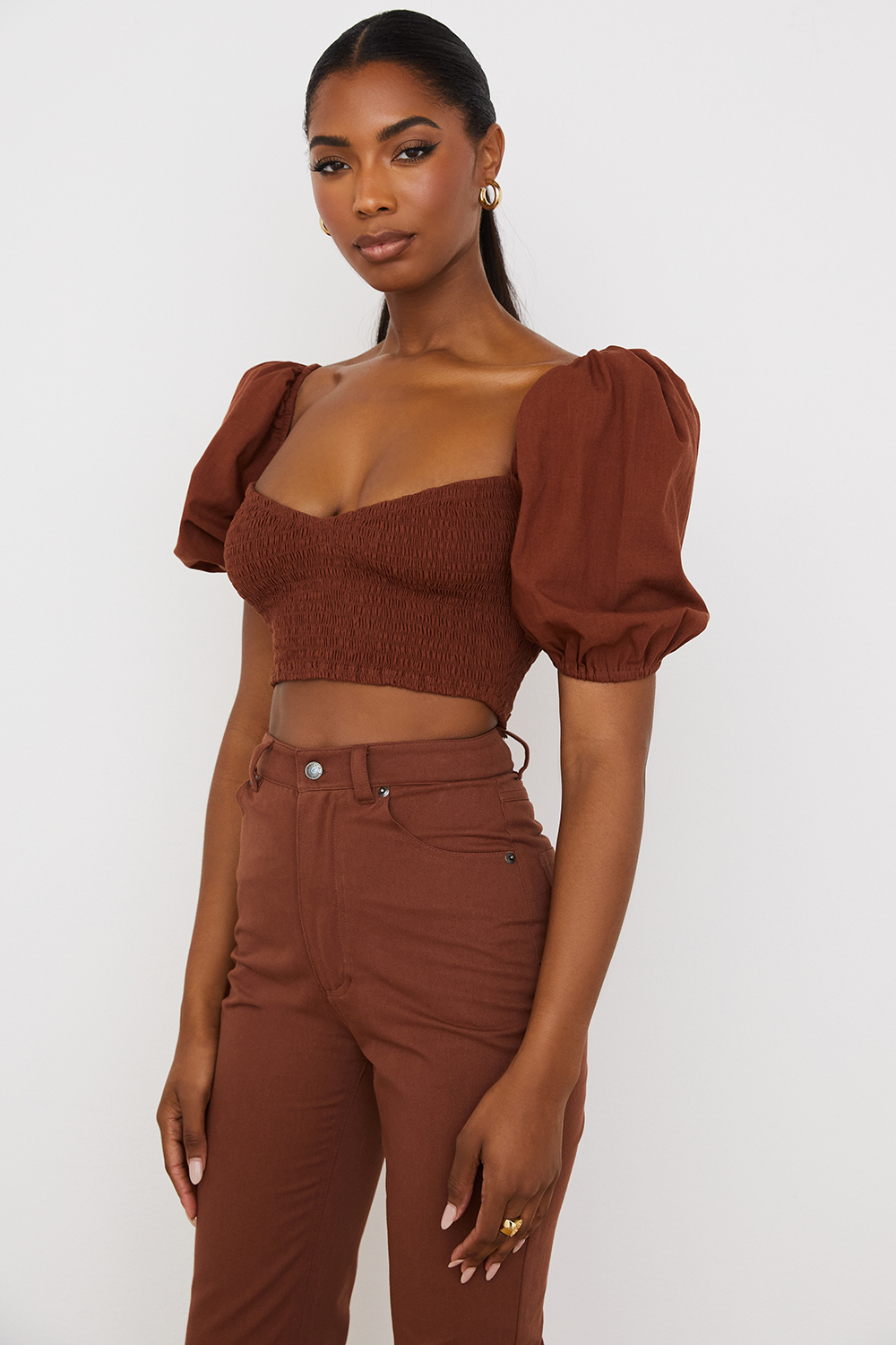 Lavanna Cocoa Puff Sleeve Cropped Top