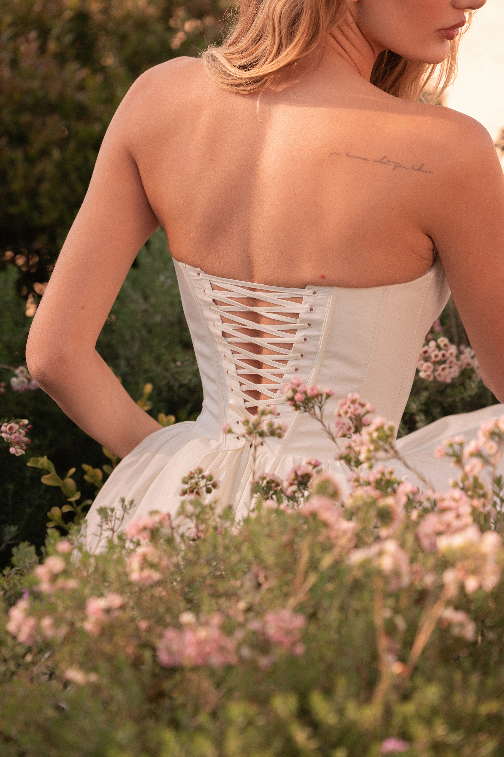 Kristiana Ivory Cotton Strapless Corset Mini Dress