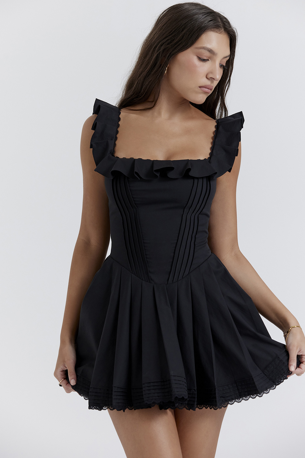 Jemima Black Pin Tuck Pleated Dress