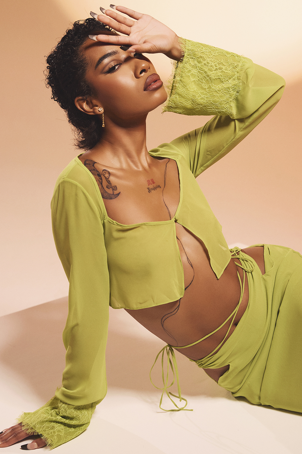 Tara Lime Green Georgette Cropped Top