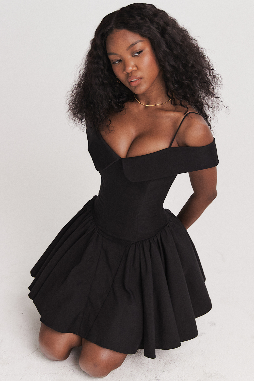 Elida Black Off Shoulder Mini Dress