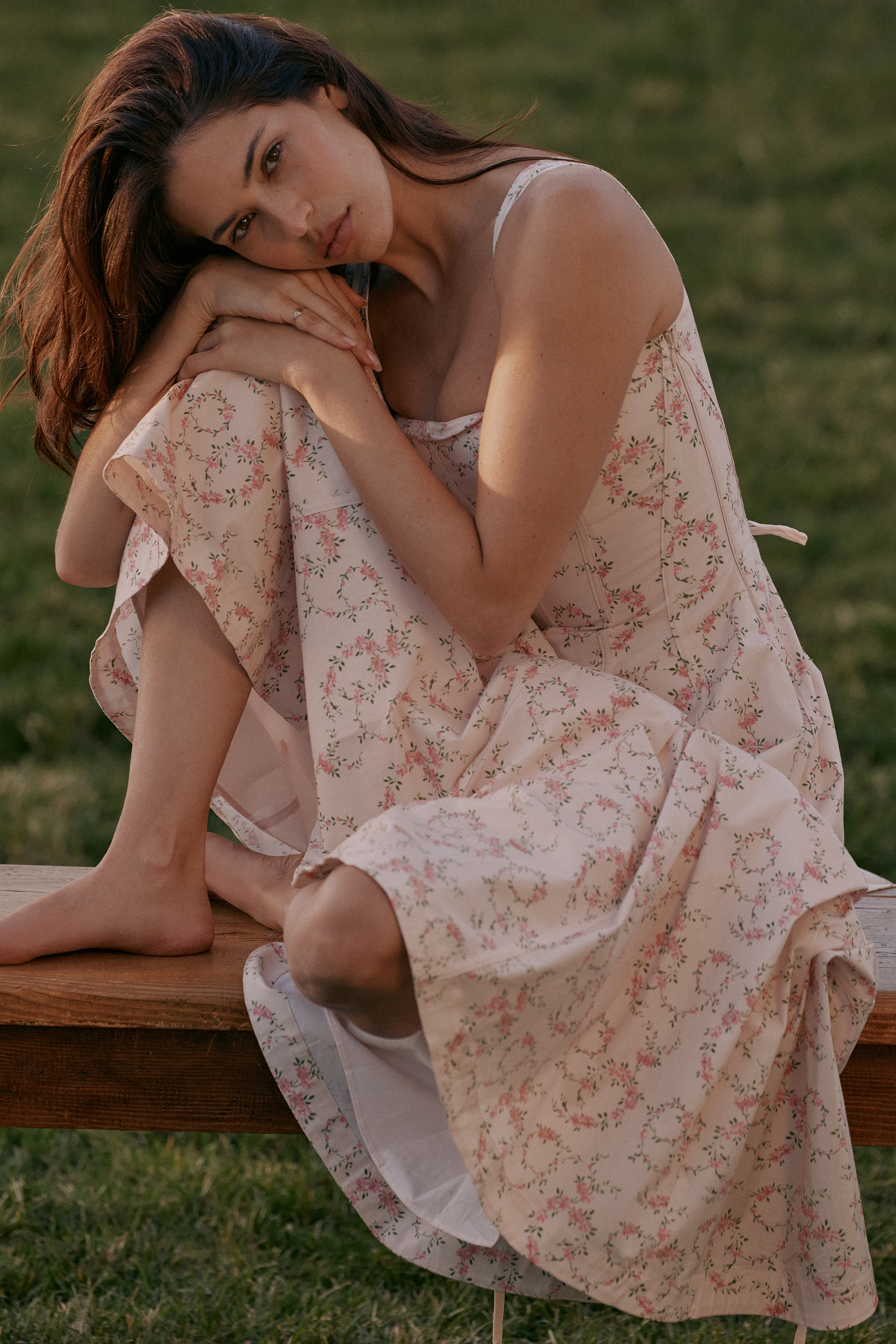 Mariabella Cream Floral Print Cotton Midi Sun Dress