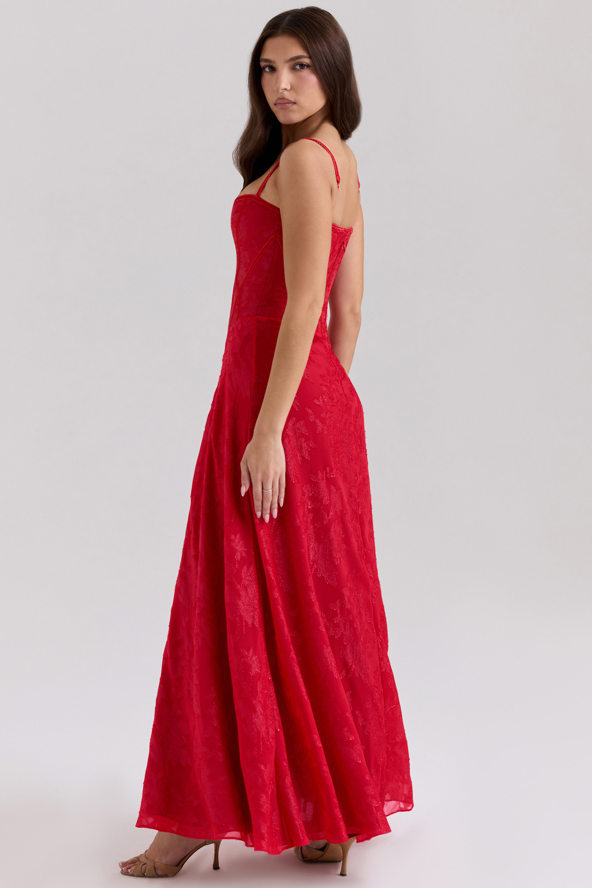 Esme Red Lurex Chiffon Maxi Dress