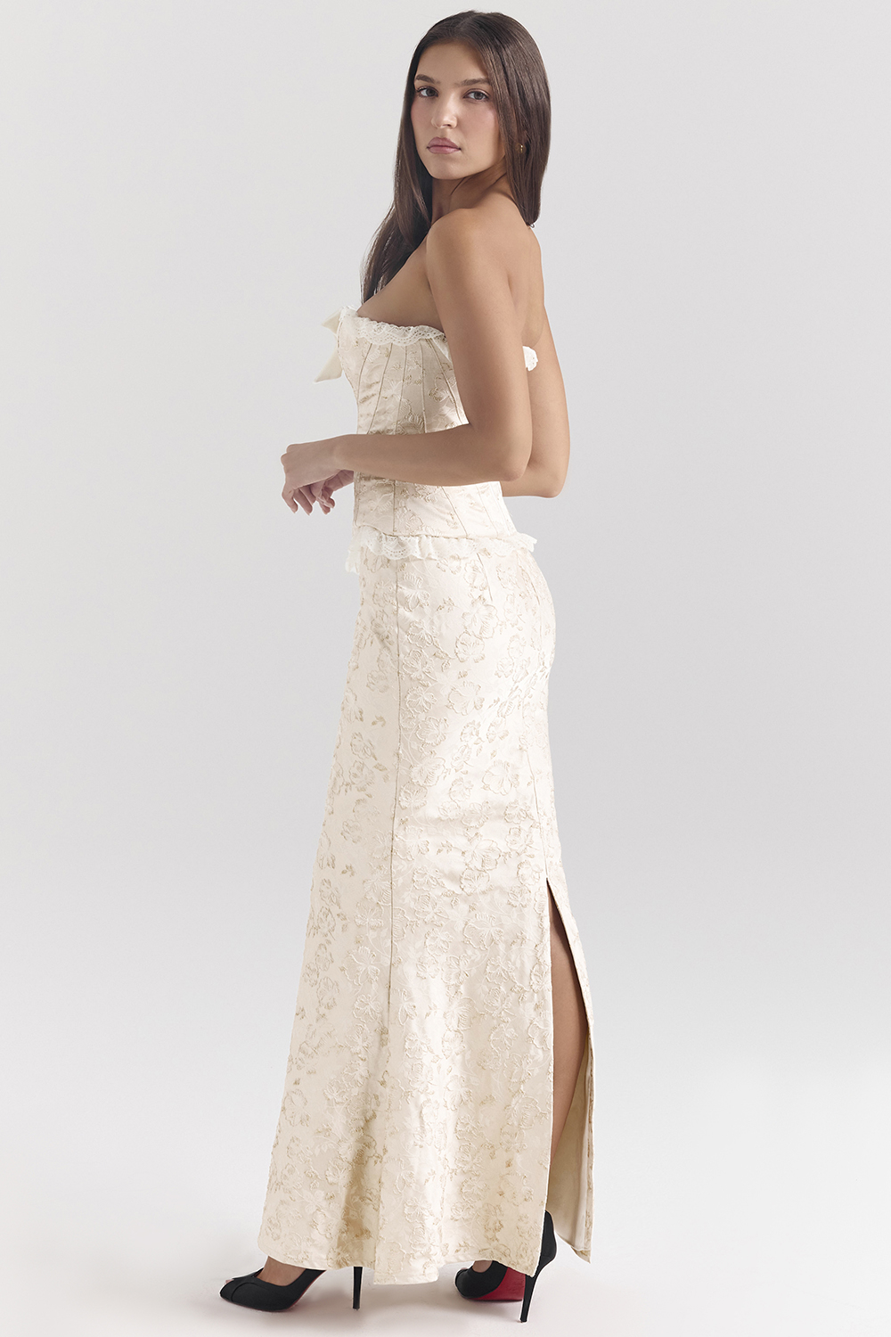 Mara Ivory Metallic Jacquard Maxi Skirt