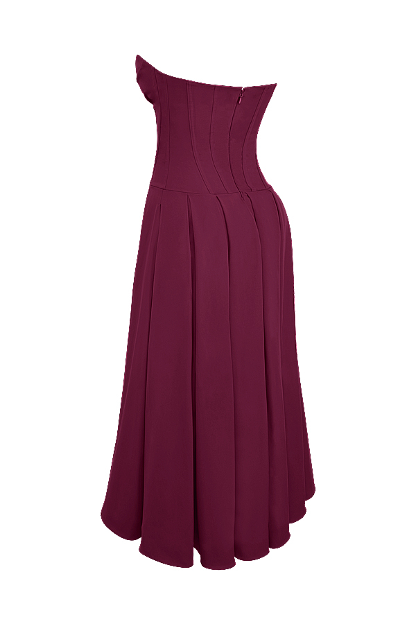 Lady Wine Strapless Midi Dress