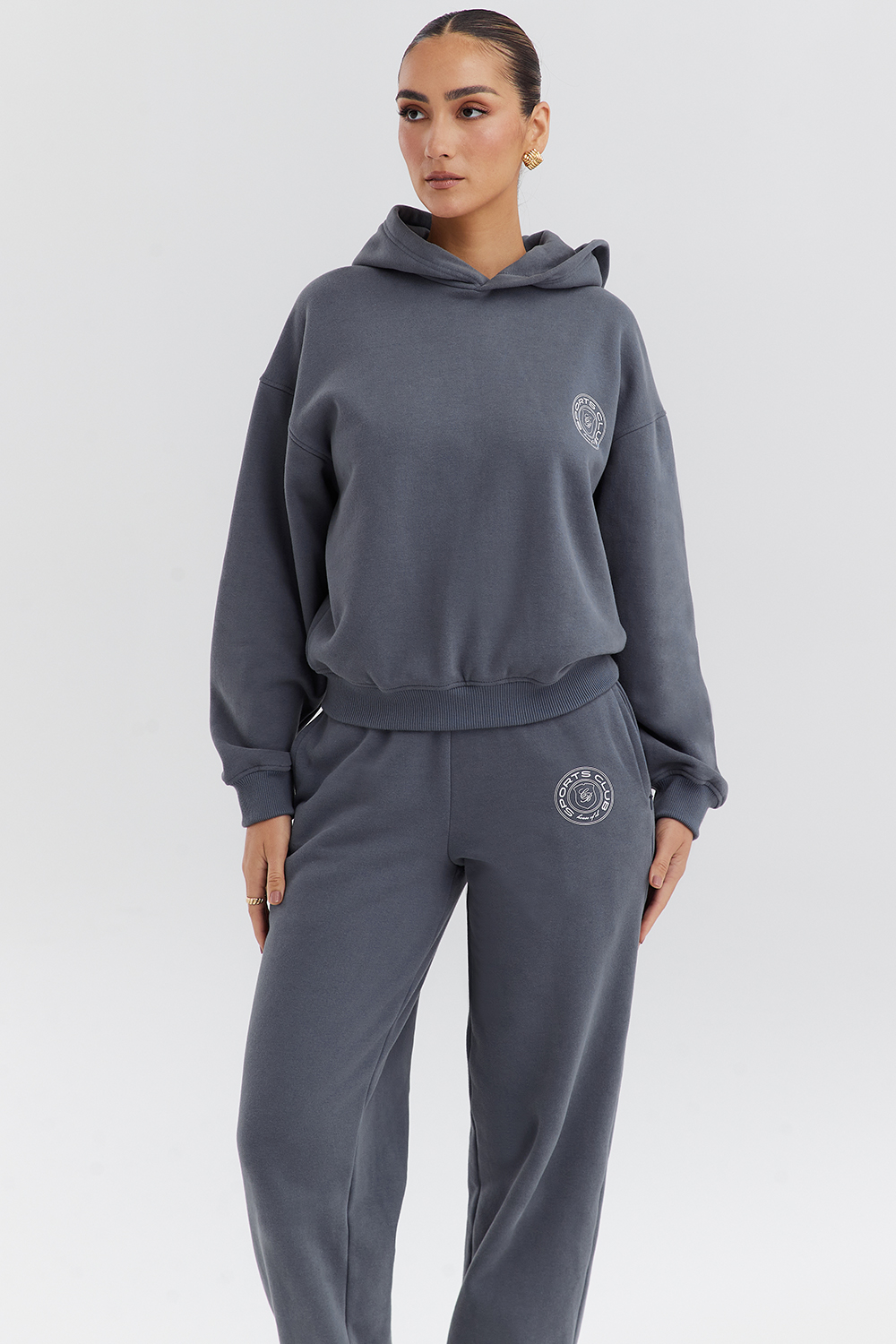 Muse Slate Cotton Fleece-Back Hoodie