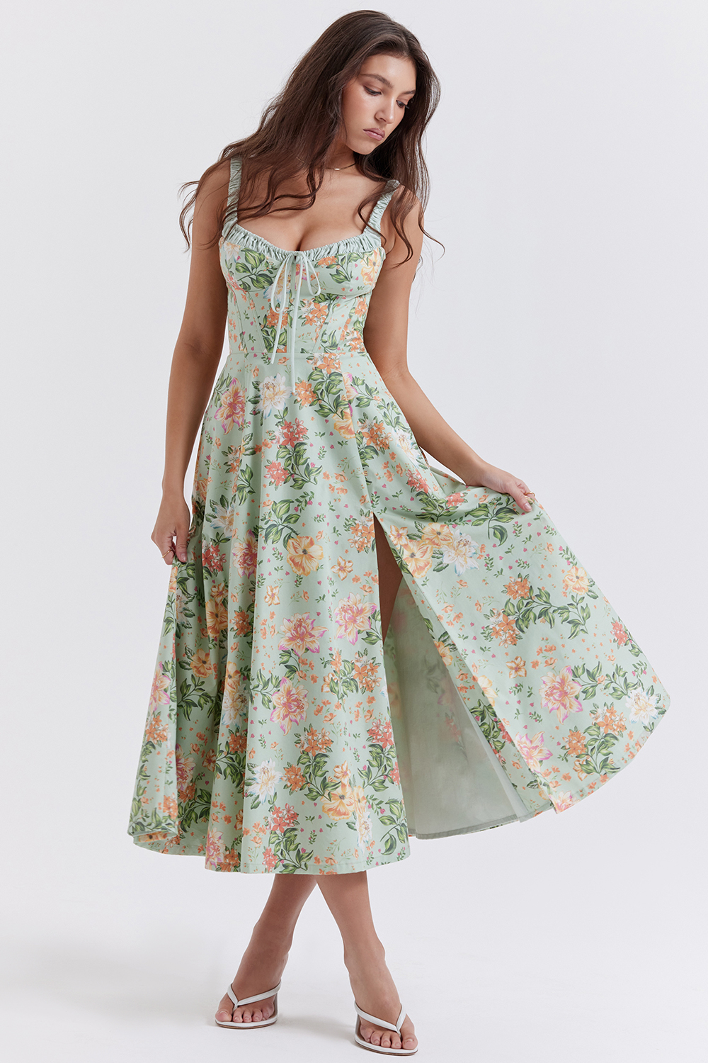 Sabrina Light Jade Print Bustier Sundress