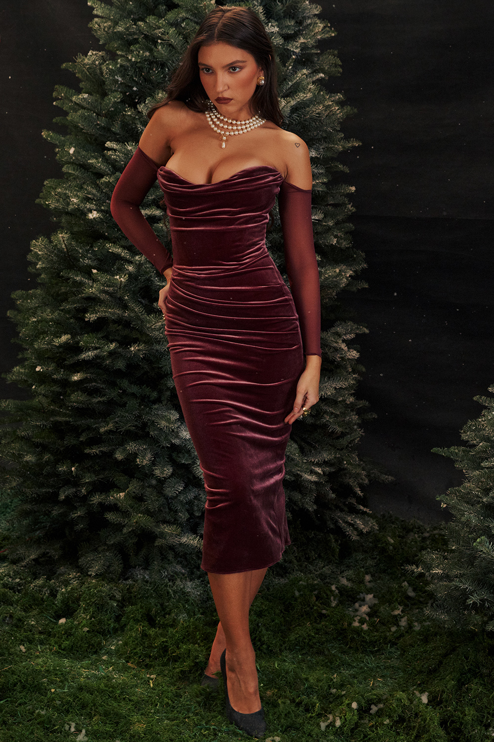 Leora Mulberry Strapless Midi Dress