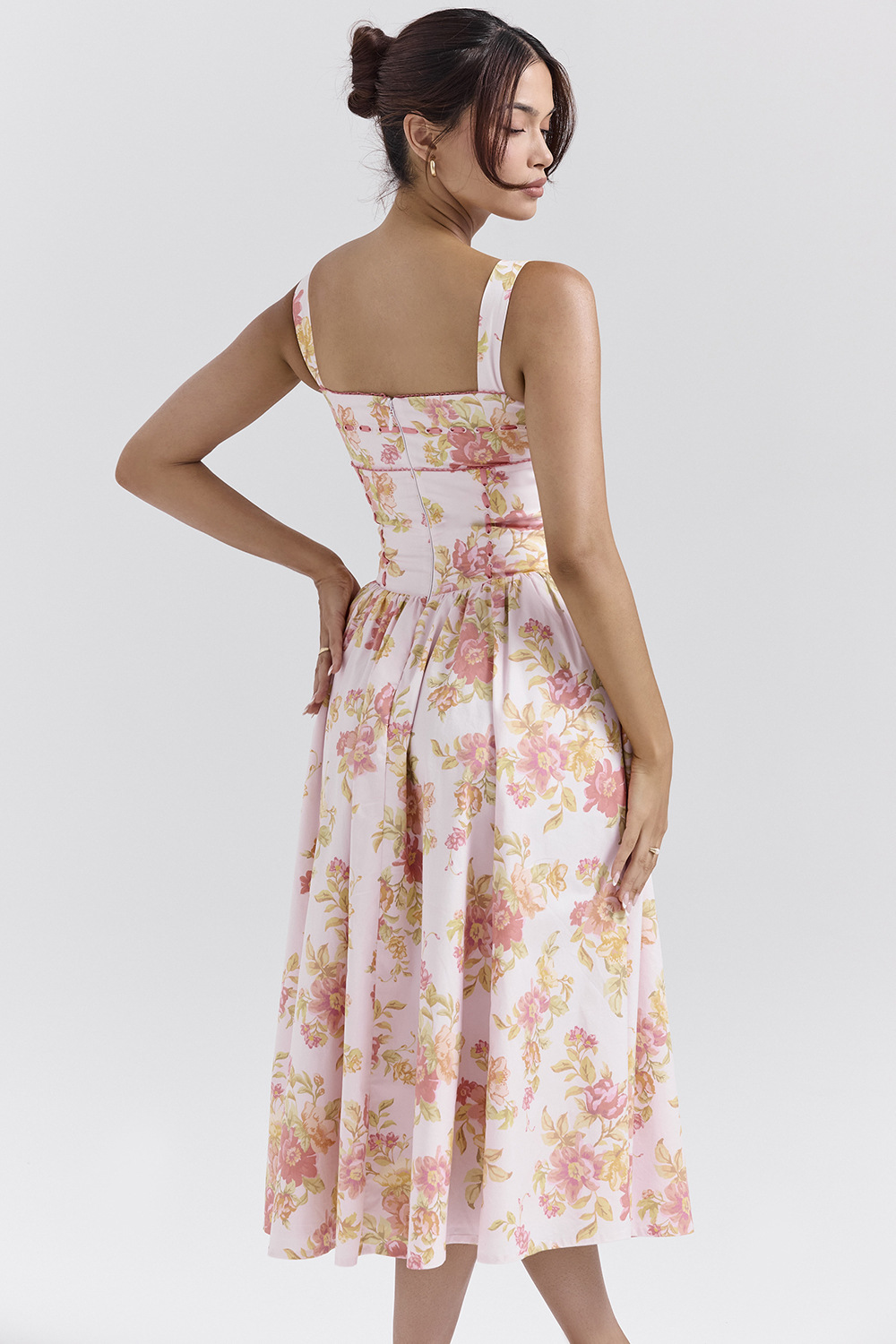 Vivien Peach Poppy Print Cotton Midi Sundress