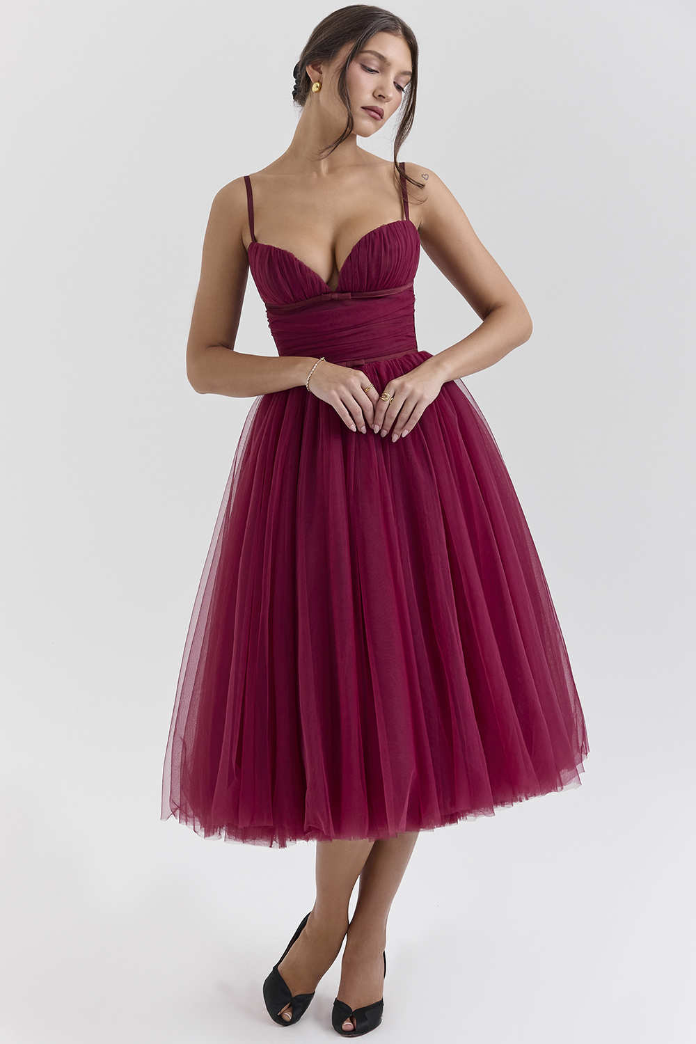Countess Cabernet Tulle Midi Dress - SALE