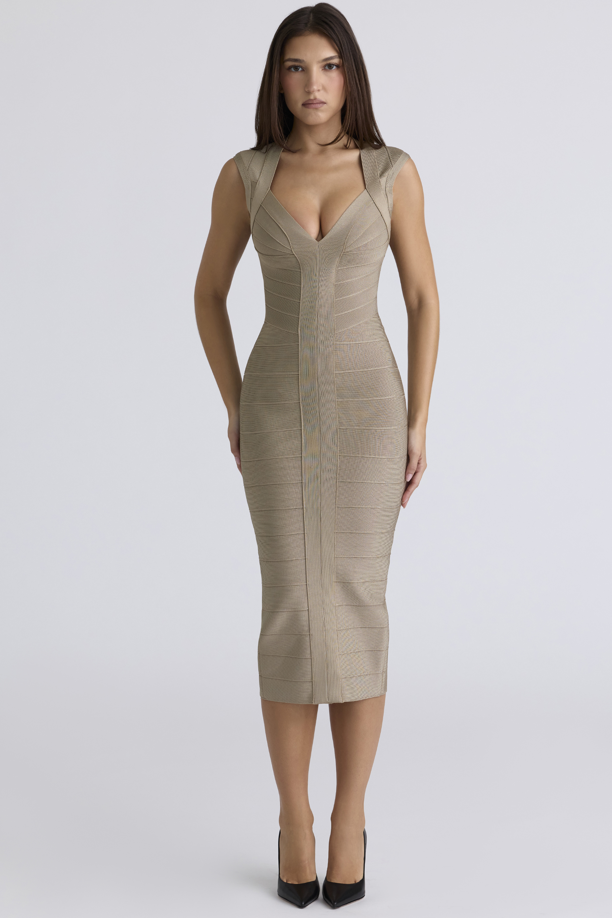 The Icon Taupe Bandage Midi Dress