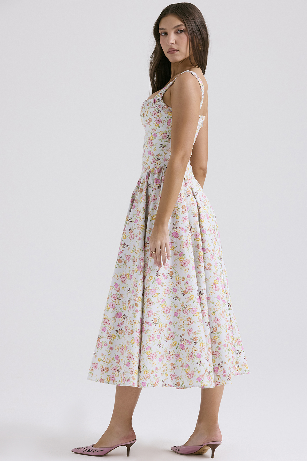 Dorothy Pale Blue Meadow Print Cotton Midi Sundress