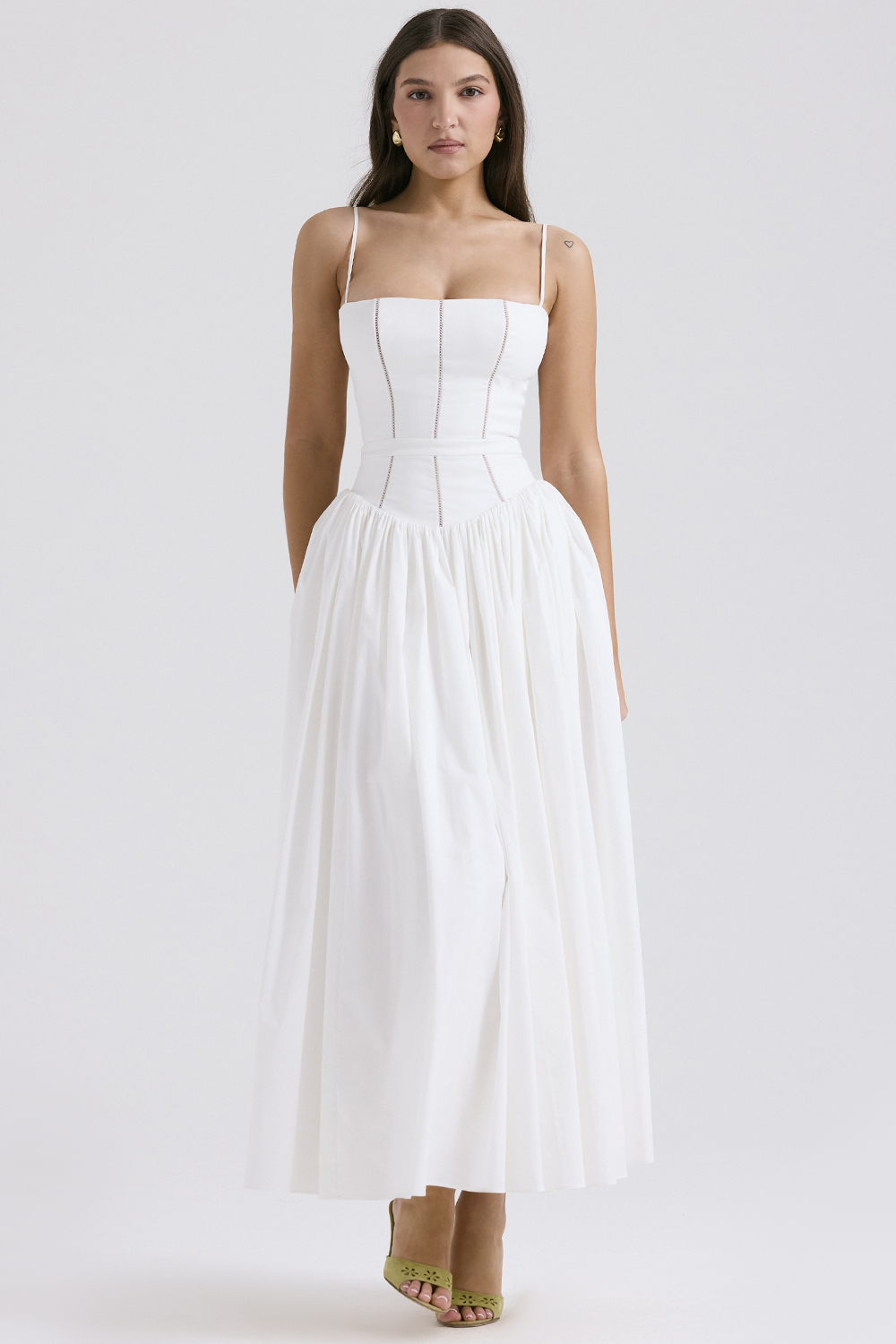 Ysabella White Cotton Maxi Sundress