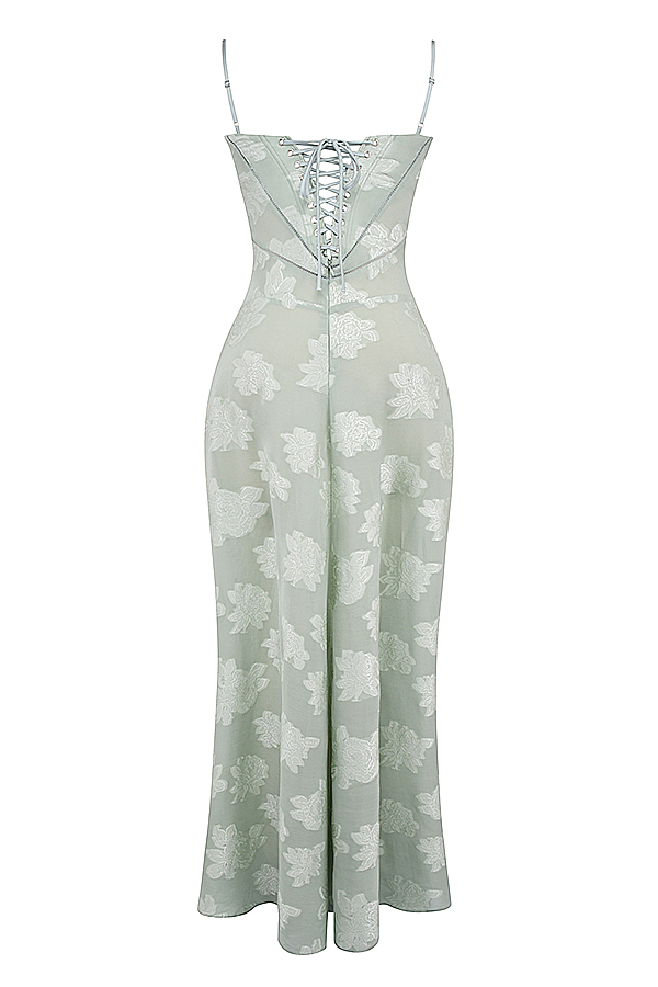 Seren Pistachio Floral Lace Back Maxi Dress