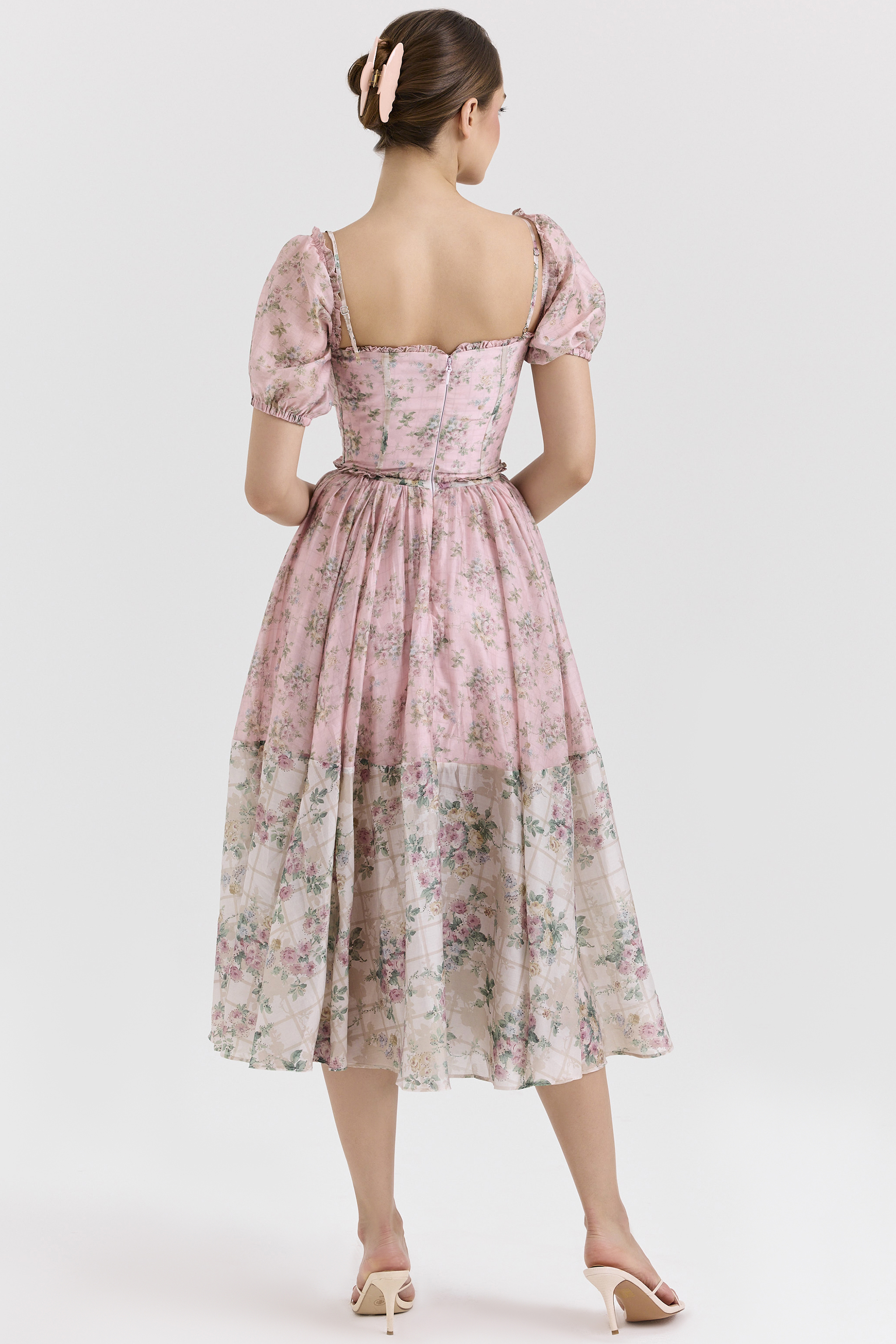 Penelope Pink Floral Chiffon Midi Dress