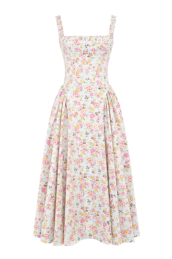 Dorothy Pale Blue Meadow Print Cotton Midi Sundress