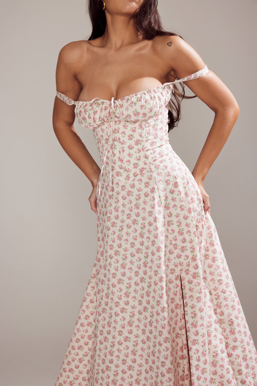 Carmen White Rosebud Print Cotton Bustier Sundress